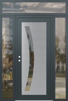 Diamond C4 68" x 96" anthracite/anthracite clear Glass Panel stainless steel RHI with 2 Sidelites and Transom clear Glass