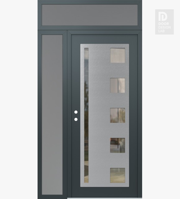 Modern Steel Front Door Diamond C3 50" x 96" anthracite/anthracite clear Glass Panel stainless steel RHI with Sidelite and Transom frosted Glass