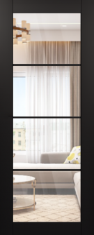 DOOR SLAB AVON 4 LITE CLEAR VETRO BLACK MATTE 32" X 84" X 1 3/4" TEMPERED CLEAR GLASS