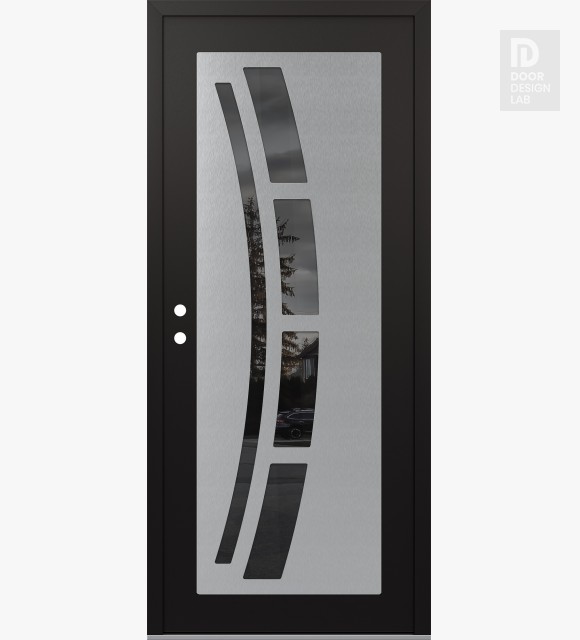 Modern Steel Front Door Diamond C12 36" x 80" black/black mirrored Glass Panel stainless steel RHI