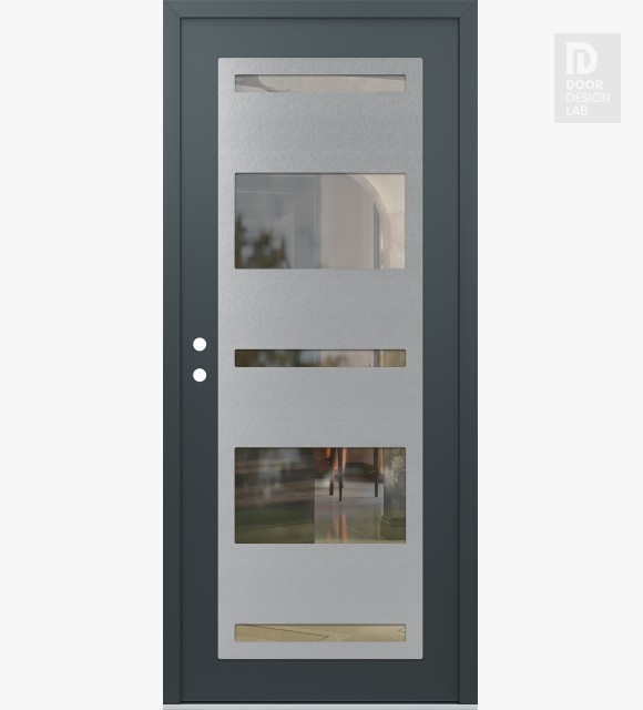 Modern Steel Front Door Diamond C10 36" x 80" anthracite/anthracite clear Glass Panel stainless steel RHI
