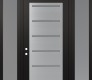 Modern Steel Front Door Diamond C11 64" x 96" black/white frosted Glass Panel stainless steel RHI with 2 Sidelites and Transom frosted Glass