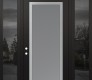 Modern Steel Front Door Diamond C1 68" x 96" black/white frosted Glass Panel stainless steel RHI with 2 Sidelites and Transom mirrored Glass
