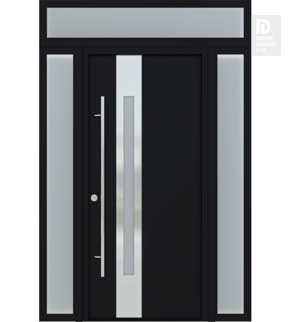 MODERN FRONT STEEL DOOR ZEPHYR BLACK/WHITE 49 1/4" X 95 11/16" RHI + SIDELITE LEFT/TRANSOM