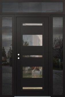 Diamond C10 64" x 96" black/black clear Glass Panel black RHI with 2 Sidelites and Transom mirrored Glass