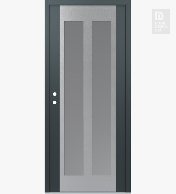 Modern Steel Front Door Diamond C14 36" x 80" anthracite/anthracite frosted Glass Panel stainless steel RHI