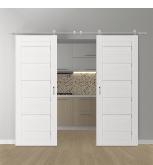 DOUBLE BARN DOOR LOUVER BIANCO NOBLE 48" X 84" X 1 3/4" STAINLESS STEEL HARDWARE