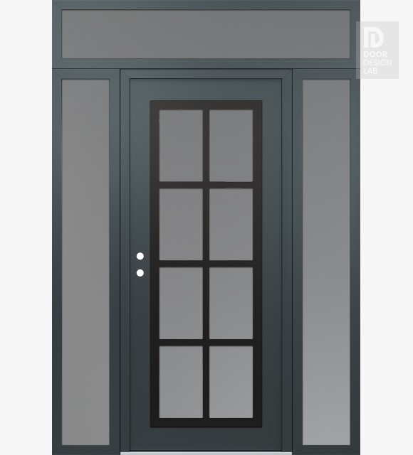 Modern Steel Front Door Diamond C16 64" x 96" anthracite/anthracite frosted Glass Panel black RHI with 2 Sidelites and Transom frosted Glass