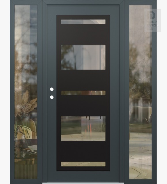 Modern Steel Front Door Diamond C10 68" x 80" anthracite/anthracite clear Glass Panel black RHI with 2 Sidelites clear Glass