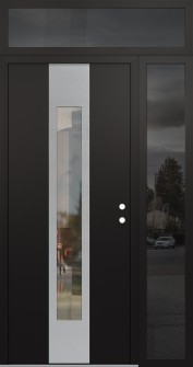 DIAMOND A1 50" X 96" BLACK/BLACK CLEAR GLASS PANEL STAINLESS STEEL LHI WITH SIDELITE AND TRANSOM MIRRORED GLASS