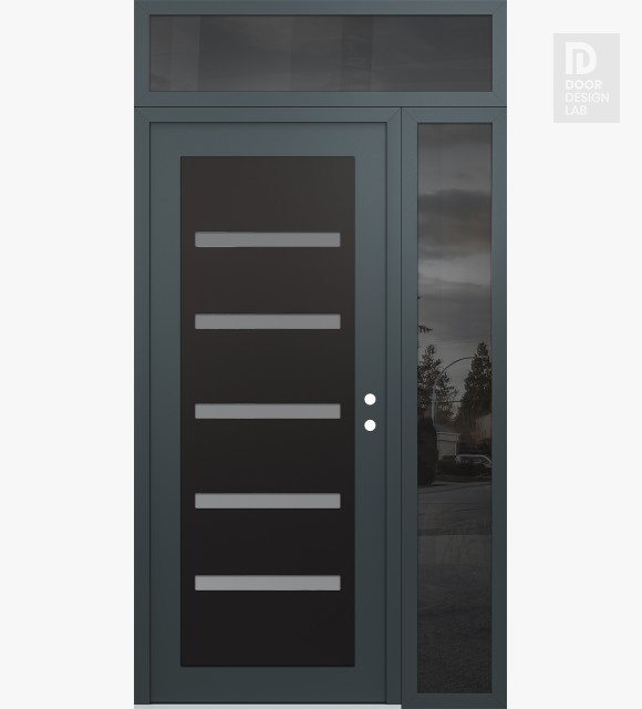 Modern Steel Front Door Diamond C7 50" x 96" anthracite/anthracite frosted Glass Panel black LHI with Sidelite and Transom mirrored Glass