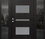 Modern Steel Front Door Diamond C10 64" x 80" black/white frosted Glass Panel black RHI with 2 Sidelites mirrored Glass