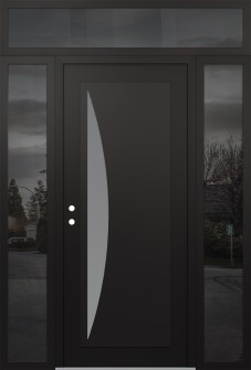 Diamond C13 60" x 96" black/white frosted Glass Panel black RHI with 2 Sidelites and Transom mirrored Glass