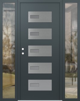 Diamond D7 64" x 80" anthracite/anthracite frosted Glass Panel stainless steel RHI with 2 Sidelites clear Glass