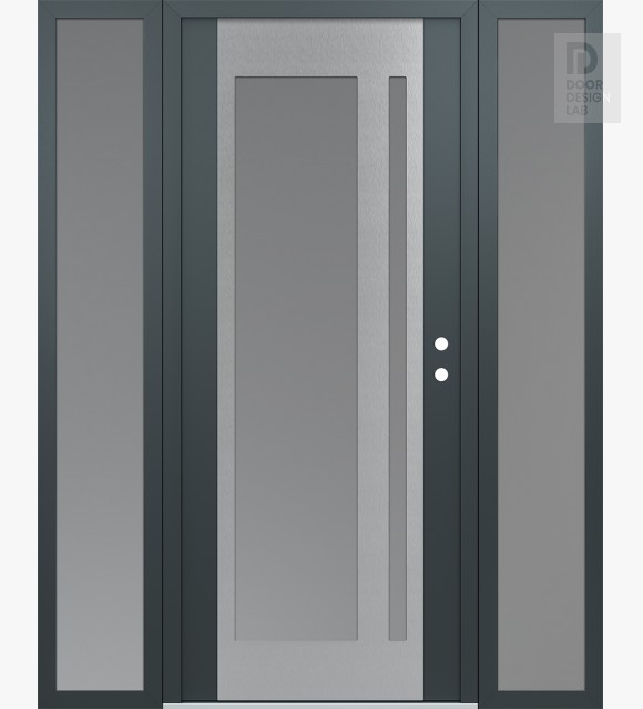 Modern Steel Front Door Diamond C15 64" x 80" anthracite/anthracite frosted Glass Panel stainless steel LHI with 2 Sidelites frosted Glass