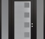 Modern Steel Front Door Diamond C5 64" x 96" black/white frosted Glass Panel stainless steel LHI with 2 Sidelites and Transom frosted Glass