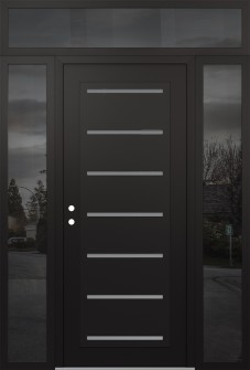 Diamond C11 64" x 96" black/white frosted Glass Panel black RHI with 2 Sidelites and Transom mirrored Glass