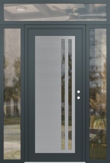 Diamond C6 64" x 96" anthracite/anthracite clear Glass Panel stainless steel LHI with 2 Sidelites and Transom clear Glass