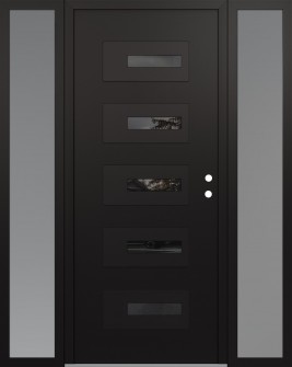 Diamond D6 68" x 80" black/black mirrored Glass Panel black LHI with 2 Sidelites frosted Glass