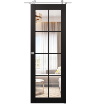 Avon 8 Lite Clear Vetro Black Matte Barn doors