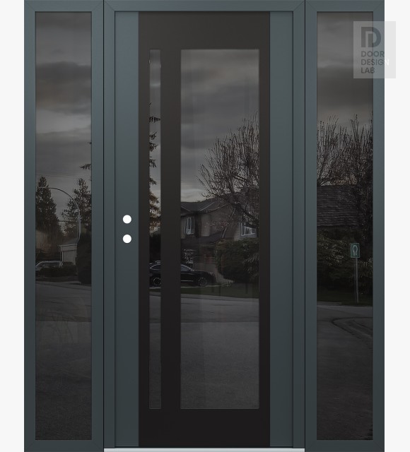 Modern Steel Front Door Diamond C15 68" x 80" anthracite/anthracite mirrored Glass Panel black RHI with 2 Sidelites mirrored Glass