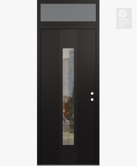 Modern Steel Front Door DIAMOND A1 36" X 96" BLACK/BLACK CLEAR GLASS PANEL BLACK LHI WITH TRANSOM FROSTED GLASS