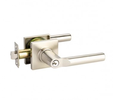 EMTEK HANOVER LEVER WITH SQUARE ROSETTE SINGLE CYLINDER 5122 SATIN NICKEL US15