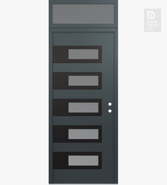 Modern Steel Front Door Diamond D3 36" x 96" anthracite/anthracite frosted Glass Panel black LHI with Transom frosted Glass