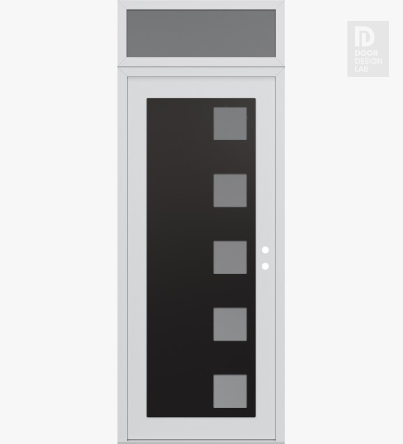 Modern Steel Front Door Diamond C5 36" x 96" white/white frosted Glass Panel black LHI with Transom frosted Glass