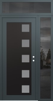 Diamond C5 48" x 96" anthracite/anthracite frosted Glass Panel black LHI with Sidelite and Transom mirrored Glass