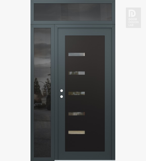 Modern Steel Front Door Diamond C8 48" x 96" anthracite/anthracite clear Glass Panel black RHI with Sidelite and Transom mirrored Glass