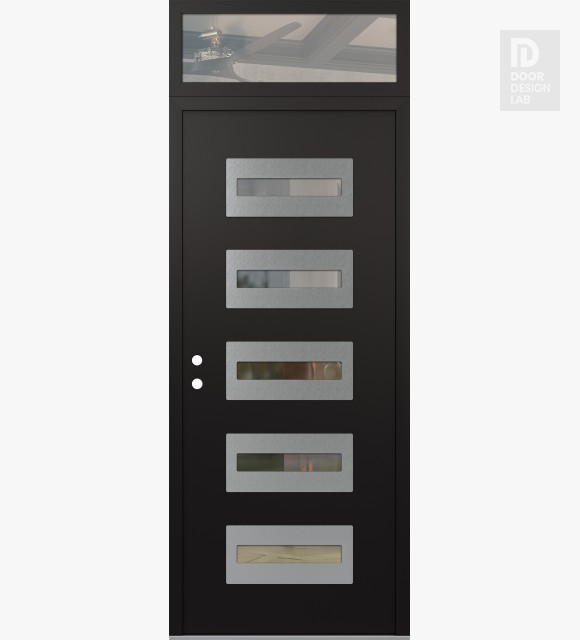 Modern Steel Front Door Diamond D4 36" x 96" black/black clear Glass Panel stainless steel RHI with Transom clear Glass