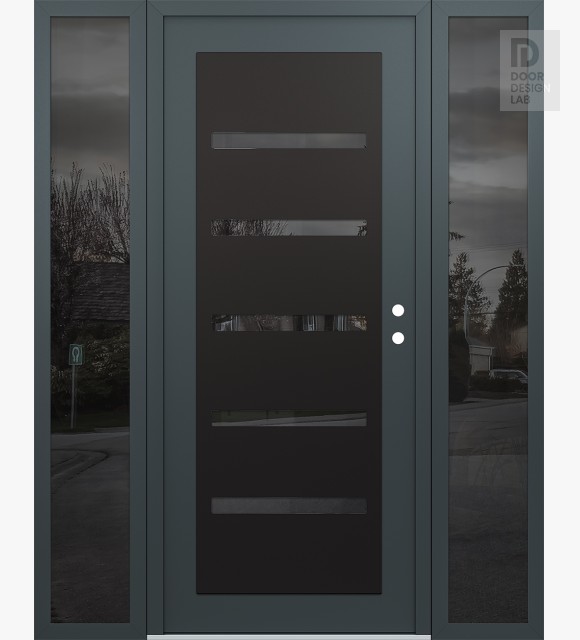 Modern Steel Front Door Diamond C7 60" x 80" anthracite/anthracite mirrored Glass Panel black LHI with 2 Sidelites mirrored Glass