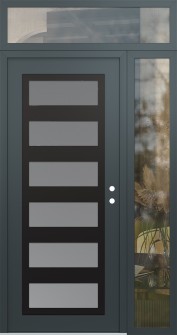 Diamond C9 52" x 96" anthracite/anthracite frosted Glass Panel black LHI with Sidelite and Transom clear Glass