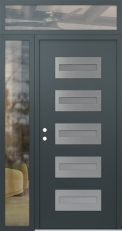 Diamond D4 52" x 96" anthracite/anthracite frosted Glass Panel stainless steel RHI with Sidelite and Transom clear Glass