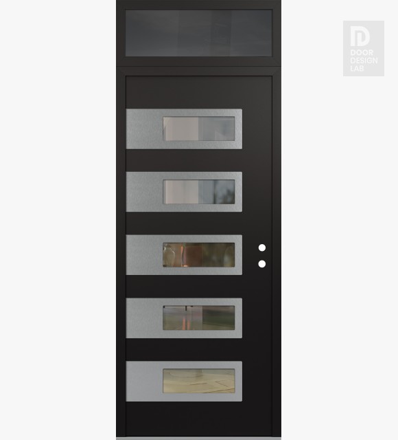 Modern Steel Front Door Diamond D3 36" x 96" black/black clear Glass Panel stainless steel LHI with Transom mirrored Glass