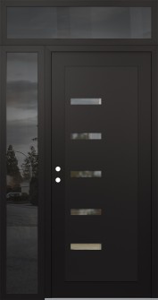 Diamond C8 52" x 96" black/black clear Glass Panel black RHI with Sidelite and Transom mirrored Glass