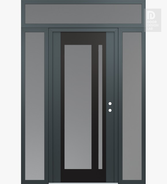 Modern Steel Front Door Diamond C15 60" x 96" anthracite/anthracite frosted Glass Panel black LHI with 2 Sidelites and Transom frosted Glass
