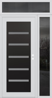 Diamond C7 52" x 96" white/white frosted Glass Panel black LHI with Sidelite and Transom mirrored Glass