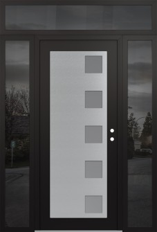Diamond C5 64" x 96" black/white frosted Glass Panel stainless steel LHI with 2 Sidelites and Transom mirrored Glass