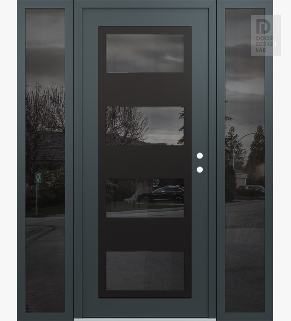 Modern Steel Front Door Diamond C2 68" x 80" anthracite/anthracite mirrored Glass Panel black LHI with 2 Sidelites mirrored Glass