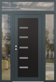 Diamond C8 60" x 96" anthracite/anthracite frosted Glass Panel black RHI with 2 Sidelites and Transom clear Glass