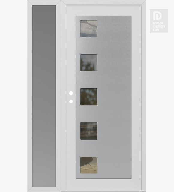 Modern Steel Front Door Diamond C5 48" x 80" white/white clear Glass Panel stainless steel RHI with Sidelite frosted Glass