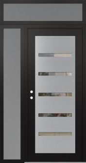 Diamond C7 52" x 96" black/black clear Glass Panel stainless steel RHI with Sidelite and Transom frosted Glass