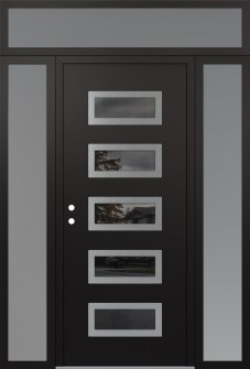 Diamond D1 60" x 96" black/black mirrored Glass Panel stainless steel RHI with 2 Sidelites and Transom frosted Glass