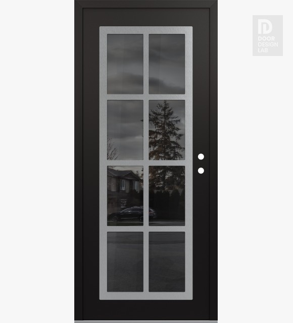 Modern Steel Front Door Diamond C16 36" x 80" black/black mirrored Glass Panel stainless steel LHI