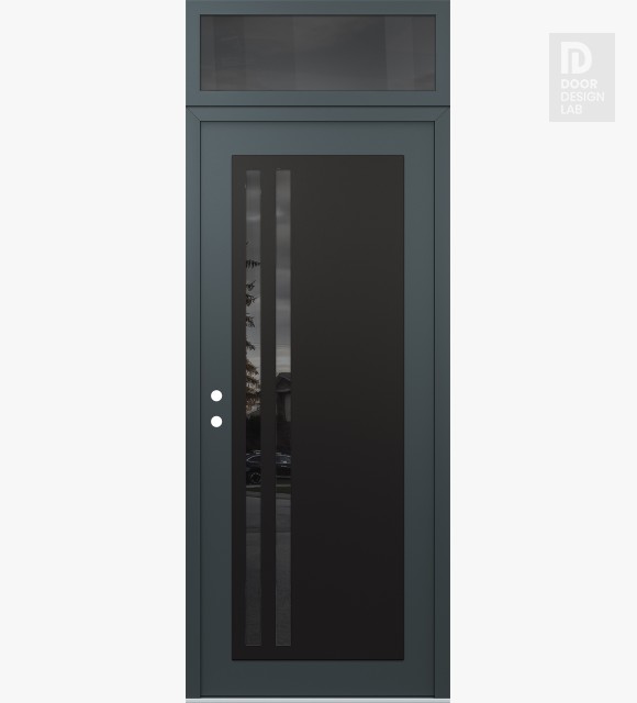 Modern Steel Front Door Diamond C6 36" x 96" anthracite/anthracite mirrored Glass Panel black RHI with Transom mirrored Glass