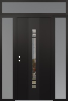 DIAMOND A4 64" X 96" BLACK/BLACK CLEAR GLASS PANEL BLACK RHI WITH 2 SIDELITES AND TRANSOM FROSTED GLASS