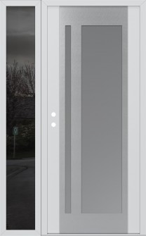 Diamond C15 52" x 80" white/white frosted Glass Panel stainless steel LHI with Sidelite mirrored Glass