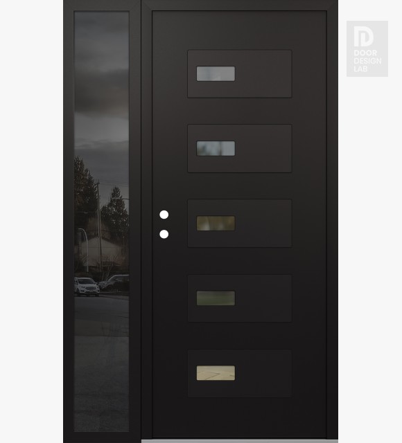 Modern Steel Front Door Diamond D7 48" x 80" black/black clear Glass Panel black RHI with Sidelite mirrored Glass